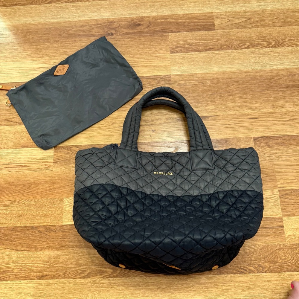 MZ Wallace Two-Tone Black and Gray Quilted Tote with Pouch